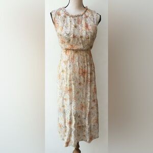 La Ragazze Cream & Soft Peach Ruffle Neck Maxi Dress Wedding Guest